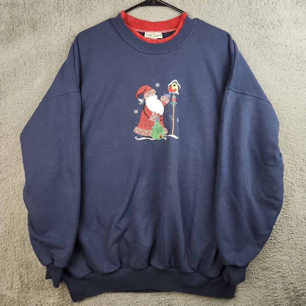 Vintage Christmas Sweatshirt Womens XL Embroidered Santa Winter Cardinal Sweater